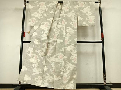 平和屋着物▽本塩沢 単衣 雲取り花文 正絹 逸品 未使用 AABD0187fy