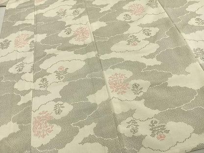 平和屋着物▽本塩沢 単衣 雲取り花文 正絹 逸品 未使用 AABD0187fy