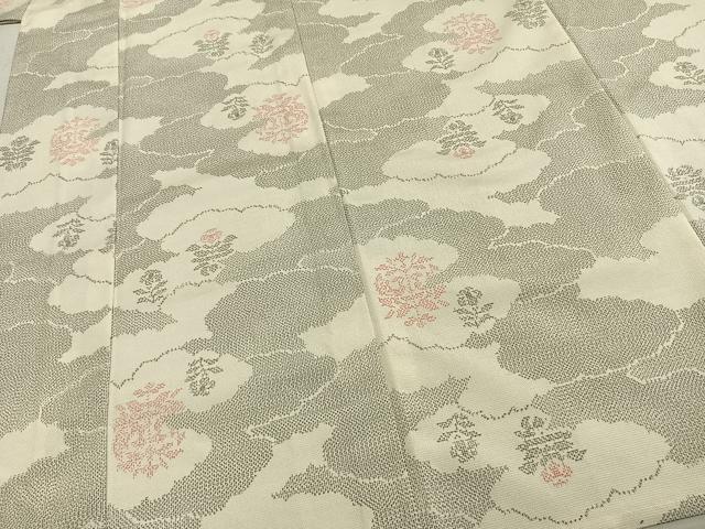 平和屋着物▽本塩沢 単衣 雲取り花文 正絹 逸品 未使用 AABD0187fy