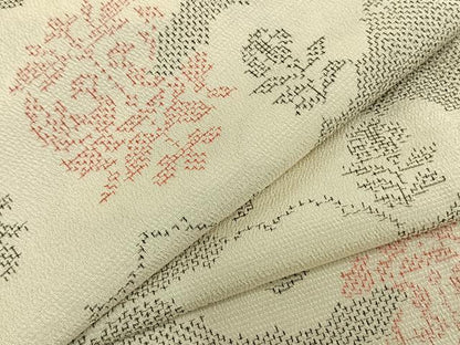平和屋着物▽本塩沢 単衣 雲取り花文 正絹 逸品 未使用 AABD0187fy