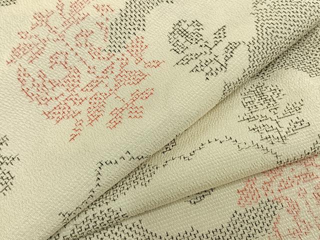 平和屋着物▽本塩沢 単衣 雲取り花文 正絹 逸品 未使用 AABD0187fy