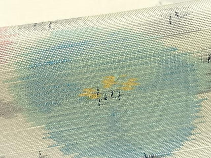 平和屋着物▽上質な紬 単衣 草花文 正絹 逸品 AABD0188fy
