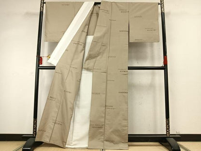 平和屋着物▽上質な紬　単衣　総刺繍　花織　幾何学花文　正絹　逸品　AABD0189fy