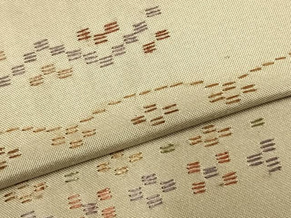 平和屋着物▽上質な紬　単衣　総刺繍　花織　幾何学花文　正絹　逸品　AABD0189fy