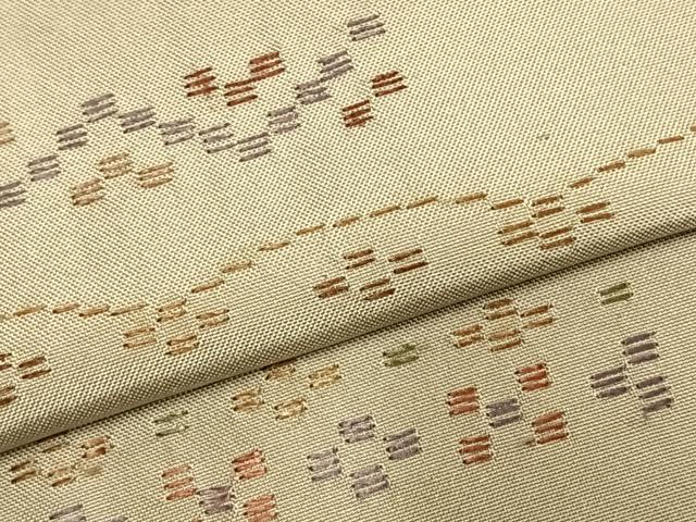 平和屋着物▽上質な紬　単衣　総刺繍　花織　幾何学花文　正絹　逸品　AABD0189fy