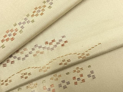 平和屋着物▽上質な紬　単衣　総刺繍　花織　幾何学花文　正絹　逸品　AABD0189fy