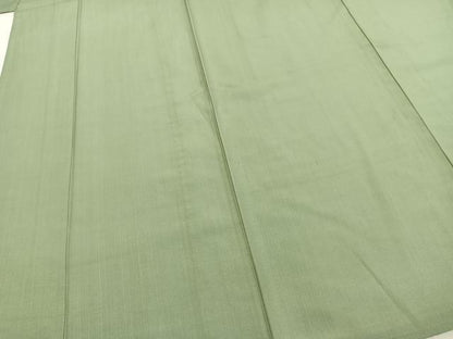 平和屋着物▽上質な紬 単衣 色無地 山葵色 正絹 逸品 AABD0190fy