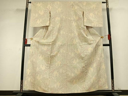 平和屋着物▽本塩沢 単衣 切嵌文 正絹 逸品 AABD0191fy