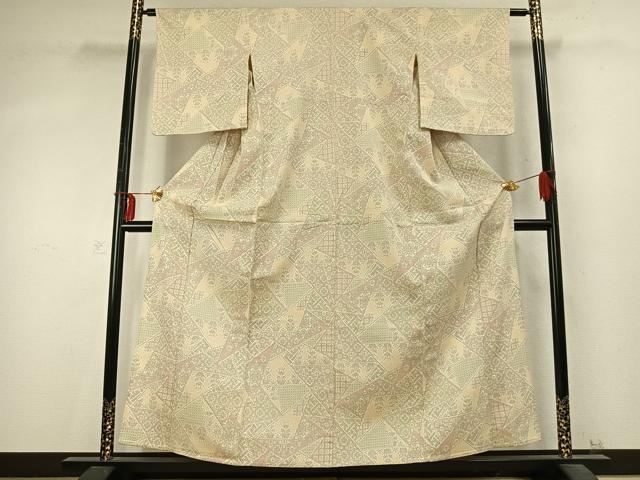 平和屋着物▽本塩沢 単衣 切嵌文 正絹 逸品 AABD0191fy