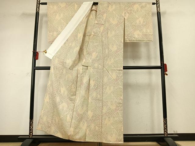 平和屋着物▽本塩沢 単衣 切嵌文 正絹 逸品 AABD0191fy