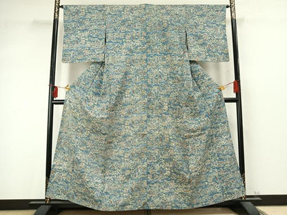 平和屋着物▽上質な小紋 単衣 型染め 風景花文 正絹 逸品 AABD0193fy