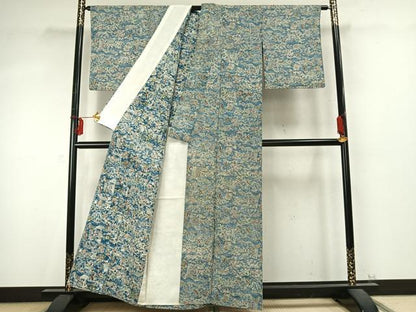 平和屋着物▽上質な小紋 単衣 型染め 風景花文 正絹 逸品 AABD0193fy