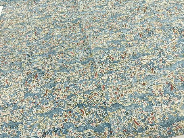 平和屋着物▽上質な小紋 単衣 型染め 風景花文 正絹 逸品 AABD0193fy