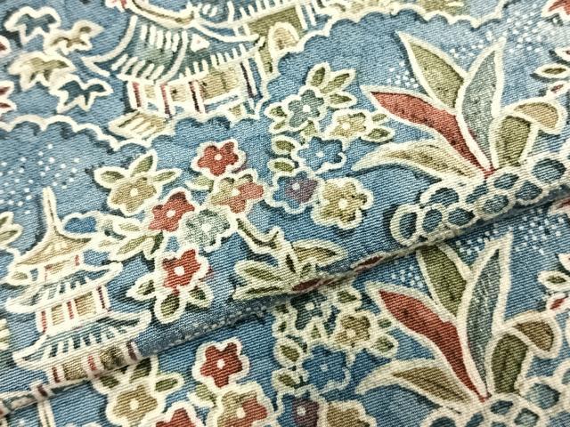 平和屋着物▽上質な小紋 単衣 型染め 風景花文 正絹 逸品 AABD0193fy