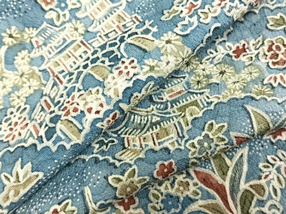 平和屋着物▽上質な小紋 単衣 型染め 風景花文 正絹 逸品 AABD0193fy