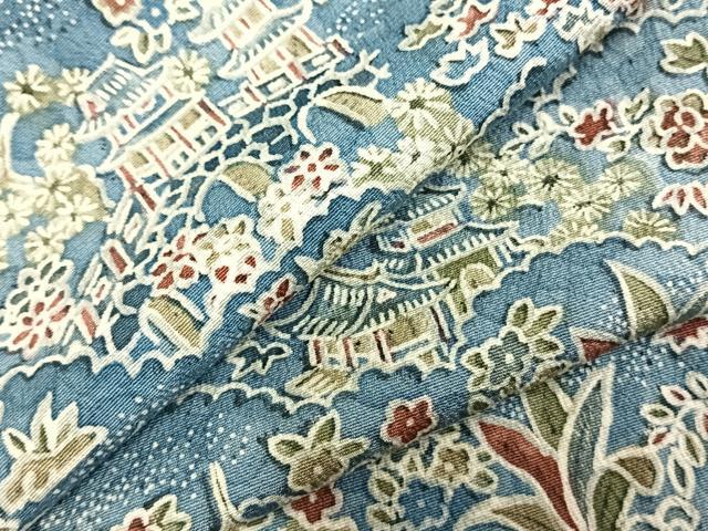 平和屋着物▽上質な小紋 単衣 型染め 風景花文 正絹 逸品 AABD0193fy