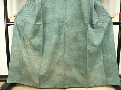 平和屋着物▽訪問着 単衣 紬地 総刺繍 草花文 暈し染め 金銀糸 金彩 正絹 逸品 AABD0194fy