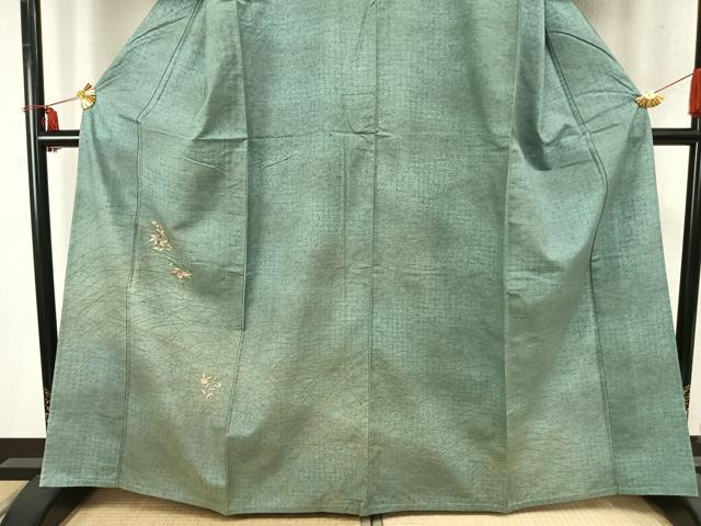 平和屋着物▽訪問着 単衣 紬地 総刺繍 草花文 暈し染め 金銀糸 金彩 正絹 逸品 AABD0194fy