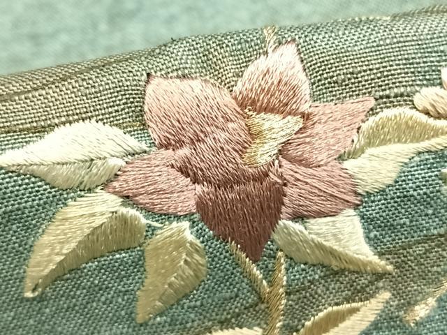 平和屋着物▽訪問着 単衣 紬地 総刺繍 草花文 暈し染め 金銀糸 金彩 正絹 逸品 AABD0194fy