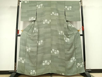 平和屋着物▽上質な小紋 単衣 絞り 色紙花文 正絹 逸品 AABD0196fy