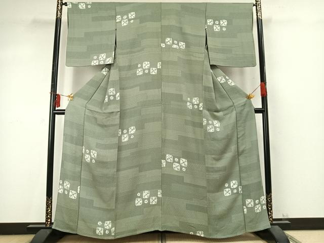 平和屋着物▽上質な小紋 単衣 絞り 色紙花文 正絹 逸品 AABD0196fy