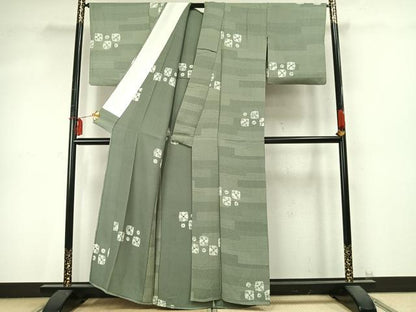 平和屋着物▽上質な小紋 単衣 絞り 色紙花文 正絹 逸品 AABD0196fy