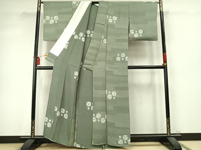 平和屋着物▽上質な小紋 単衣 絞り 色紙花文 正絹 逸品 AABD0196fy