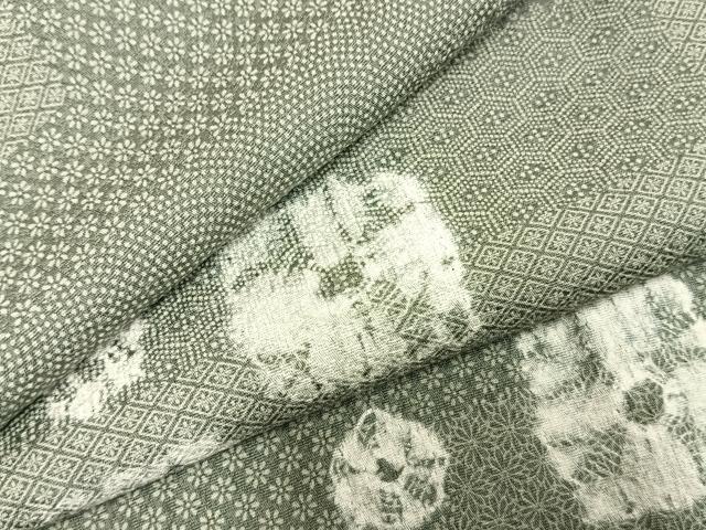 平和屋着物▽上質な小紋 単衣 絞り 色紙花文 正絹 逸品 AABD0196fy
