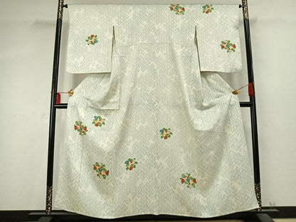 平和屋着物▽訪問着　単衣　檜垣草花丸文　正絹　逸品　AABD0197fy