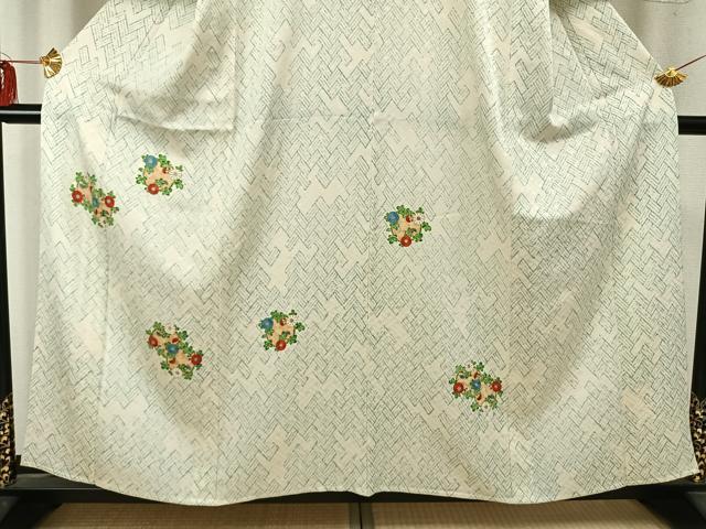 平和屋着物▽訪問着　単衣　檜垣草花丸文　正絹　逸品　AABD0197fy