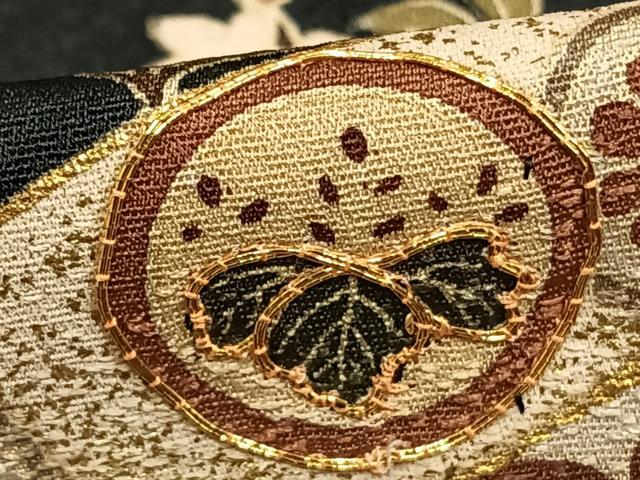平和屋着物▽訪問着 単衣 駒刺繍 雲取り熨斗花文 黒地 金彩 正絹 逸品 AABD0200fy