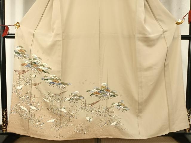 平和屋着物▽訪問着 単衣 飛鶴松文 金糸 金彩 正絹 逸品 AABD0201fy