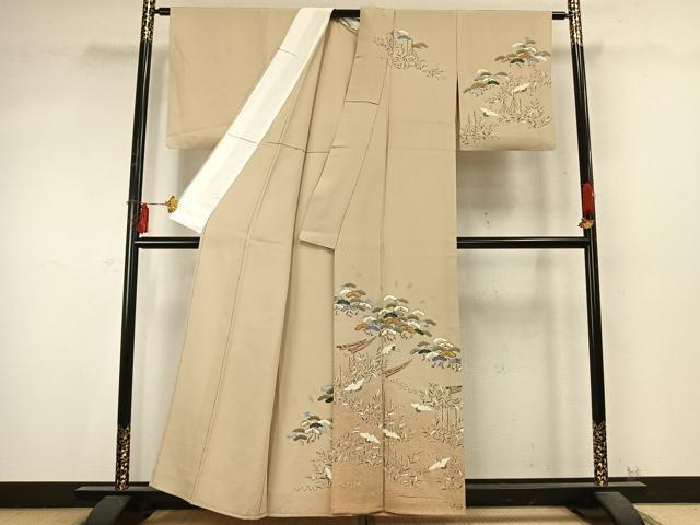 平和屋着物▽訪問着 単衣 飛鶴松文 金糸 金彩 正絹 逸品 AABD0201fy