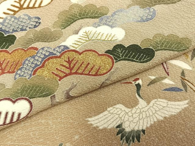 平和屋着物▽訪問着 単衣 飛鶴松文 金糸 金彩 正絹 逸品 AABD0201fy