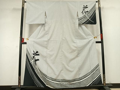 平和屋着物▽訪問着 単衣 花 鹿の子文 洗える着物 AABD0203fy