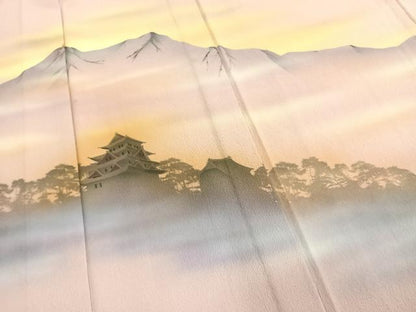 平和屋着物▽訪問着 単衣 風景文 暈し染め 洗える着物 AABD0205fy