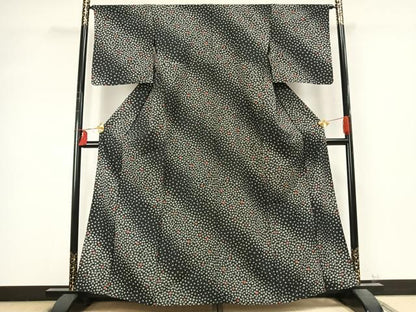 平和屋着物▽小紋 単衣 花尽くし 黒地 洗える着物 AABD0207fy