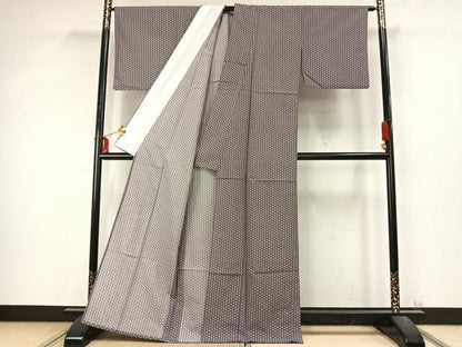 平和屋着物▽小紋　単衣　麻の葉文様　洗える着物　AABD0209fy
