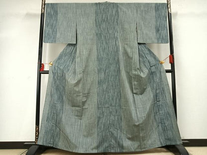 平和屋着物▽上質な紬 単衣 縞 正絹 逸品 AABD0214fy