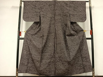 平和屋着物▽結城紬 単衣 80亀甲 風景文 正絹 逸品 未使用 AABD0215fy