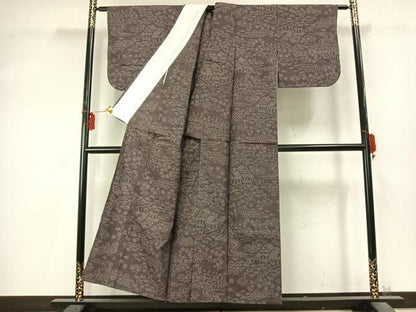 平和屋着物▽結城紬 単衣 80亀甲 風景文 正絹 逸品 未使用 AABD0215fy