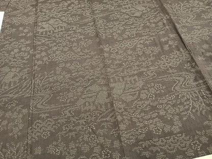 平和屋着物▽結城紬 単衣 80亀甲 風景文 正絹 逸品 未使用 AABD0215fy