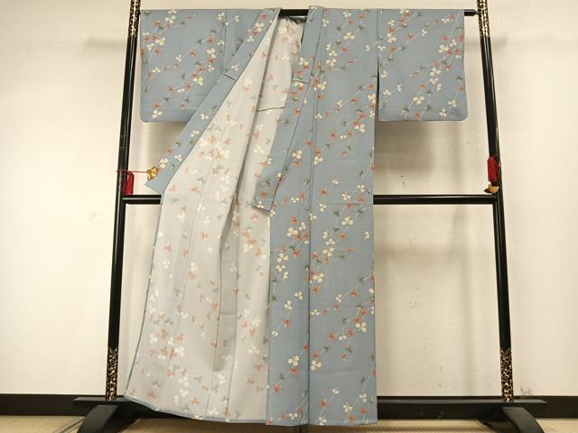 平和屋着物▽小紋 単衣 枝葉文 洗える着物 AABD0217fy