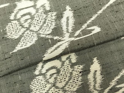 平和屋着物▽上質な紬 単衣 草花文 正絹 逸品 AABD0219fy