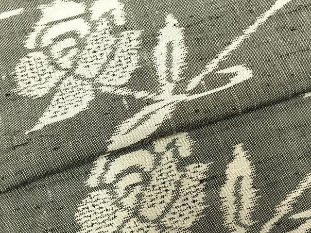 平和屋着物▽上質な紬 単衣 草花文 正絹 逸品 AABD0219fy