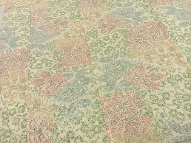 平和屋着物▽本塩沢 単衣 草花文 正絹 逸品 AABD0220fy