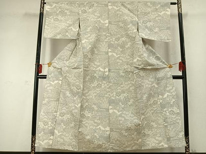 平和屋着物▽上質な紬　単衣　切嵌花文　正絹　逸品　AABD0221fy