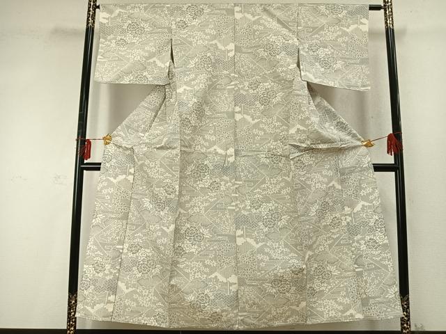 平和屋着物▽上質な紬　単衣　切嵌花文　正絹　逸品　AABD0221fy
