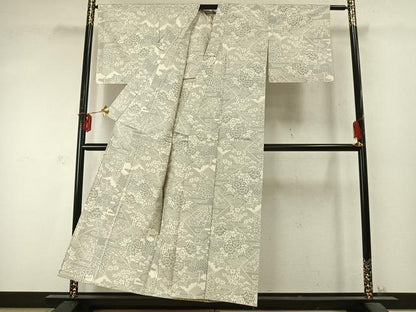 平和屋着物▽上質な紬　単衣　切嵌花文　正絹　逸品　AABD0221fy