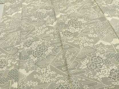 平和屋着物▽上質な紬　単衣　切嵌花文　正絹　逸品　AABD0221fy